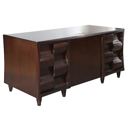 Contemporary Executive Desk with Built-In Power Supply and Locking File Drawers