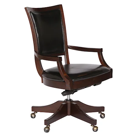 Swivel Desk Chair with Black Faux Leather Cushion