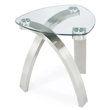 Shaped End Table with Open Frame and Tempered Glass Top