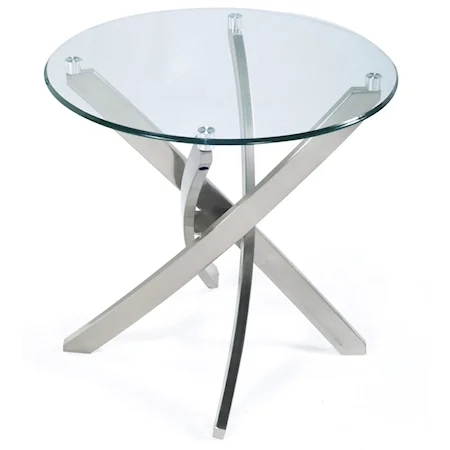 Round End Table with Strut Base and Tempered Glass Top