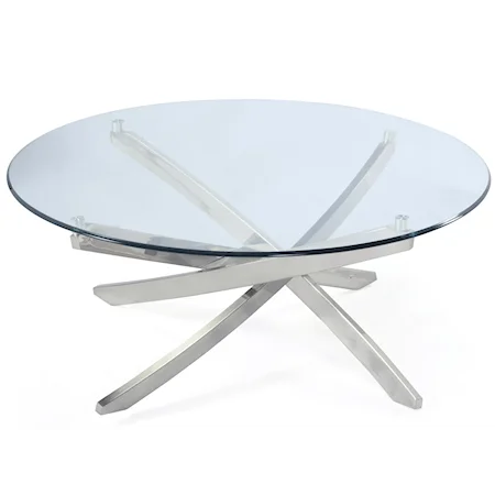 Round Cocktail Table with Strut Base and Tempered Glass Top