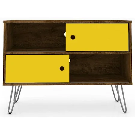 Mid-Century Modern TV Stand with Cord Access Holes and Sliding Doors