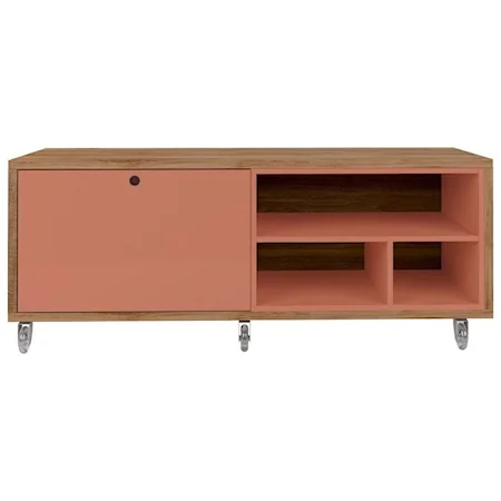 Mid-Century Modern Shoe Rack Bench/TV Stand with Casters