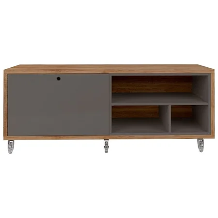 Mid-Century Modern Shoe Rack Bench/TV Stand with Casters