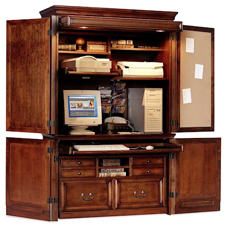 Computer Armoire with Keyboard Base with Pull-Out Utility Cart