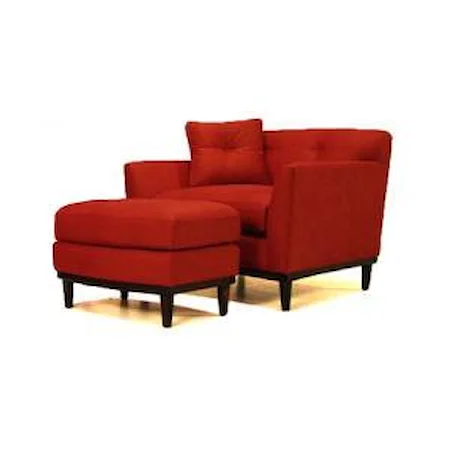 Modern Chair and Ottoman Set with Upholstered Cushions and Wood Base