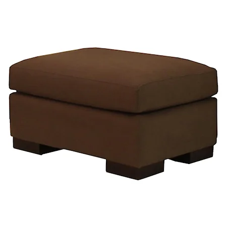 Plush Upholstered Ottoman with Exposed Wood Feet