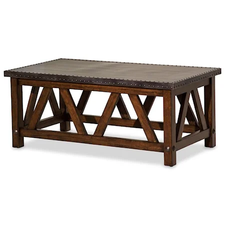 Industrial Rectangular Cocktail Table with Nailhead Accents