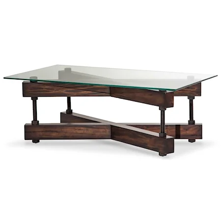 Industrial Glass-Top Cocktail Table