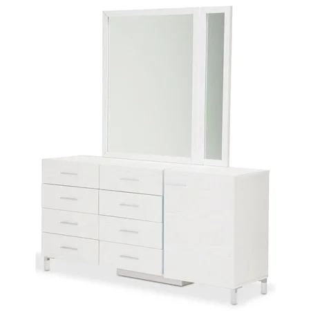 Contemporary Dresser and Mirror with LED Lighting