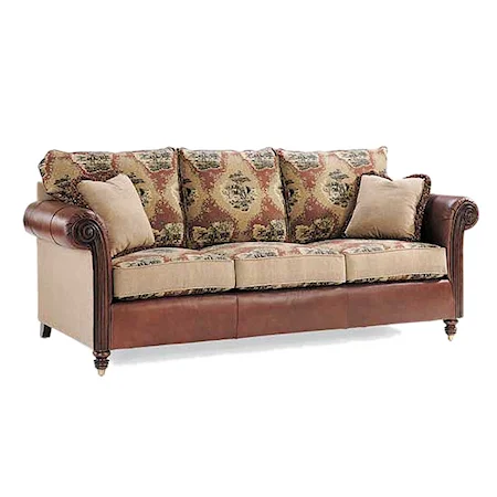 Leather and Fabric Upholstered Sofa