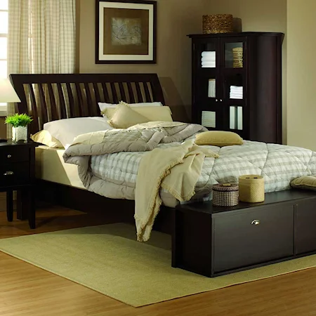 Modern Sleigh Bed with Vertical Slats