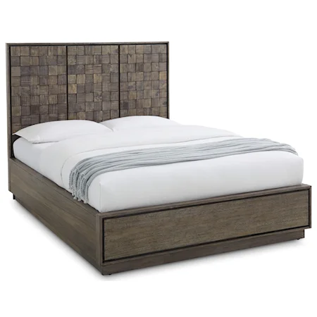 Contemporary King Platform Bed with Block-Style Headboard