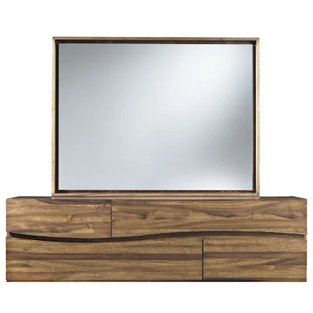 Contemporary Floating Glass Dresser Mirror with Solid Wood Frame