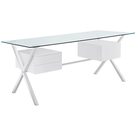 Modern Glass Top Office Desk with Drawers