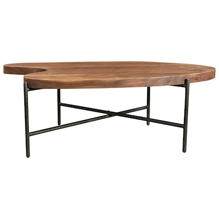 Free Form Solid Acacia Coffee Table with Metal Base