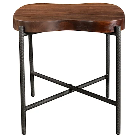 Solid Acacia Side Table with Metal Base