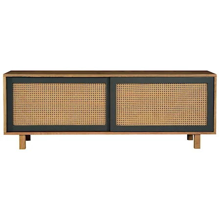 Woven Cane Media Console with Sliding Doors