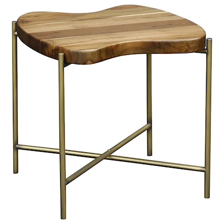 Solid Teak Side Table with Metal Base