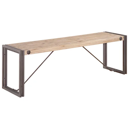 Short Wooden Bench with Metal Stretchers