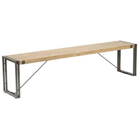 Large Wooden Bench with Metal Stretchers