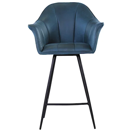 Contemporary Counter Stool in Blue Faux Leather