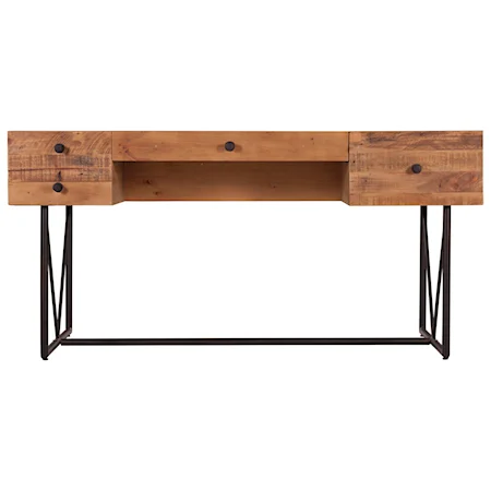 Rustic Industrial Recycled Pine Writing Desk with 4 Drawers and 2 Shelves