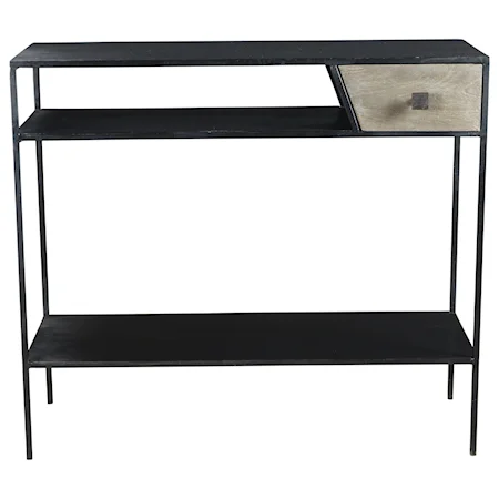 Industrial Wood and Metal Console Table with 1 Drawer