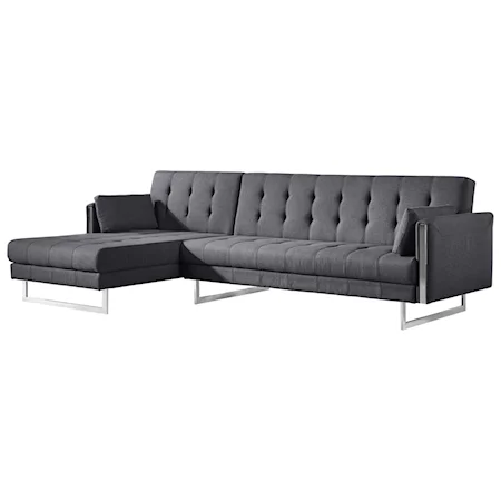 Contemporary Left Facing Tufted Sofa Bed with Chaise and Metal Trim