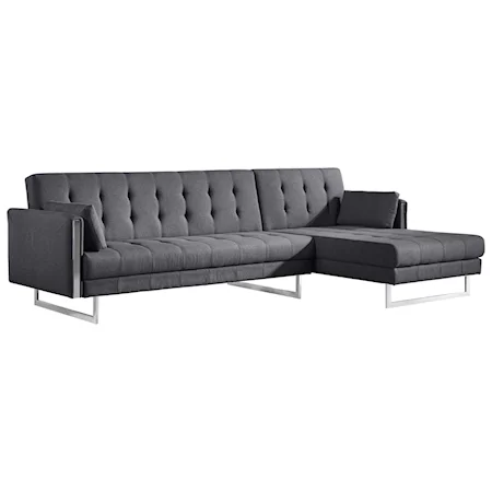 Contemporary Right Facing Tufted Sofa Bed with Chaise and Metal Trim
