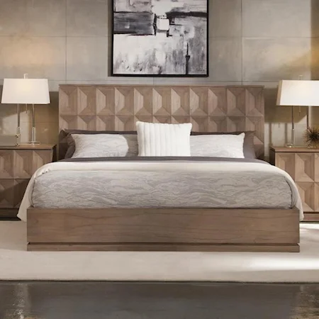 King Platform Bed with Geometric Headboard