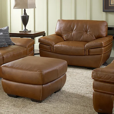 Contemporary Chair and Ottoman Set with Contrast Stitching and Block Legs