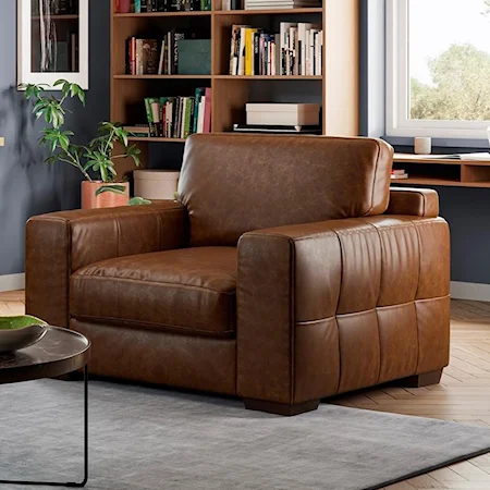 Contemporary Leather Chair with Tufted Sides