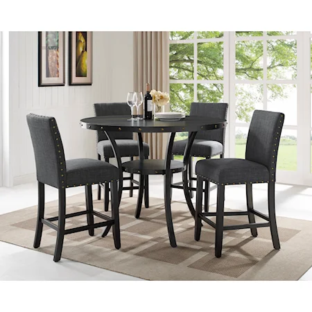 Transitional 5-Piece Counter Height Table and Chair Set with Nailhead Trim