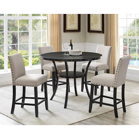 Transitional 5-Piece Counter Height Table and Chair Set with Nailhead Trim