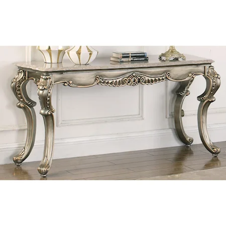 Traditional European Style Console Table with Stone Top