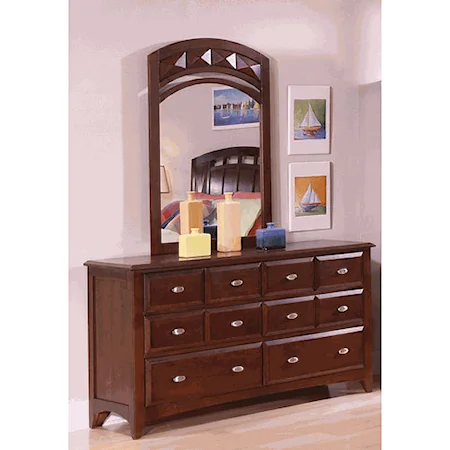 Eight Drawer Double Dresser & Arched Mirror
