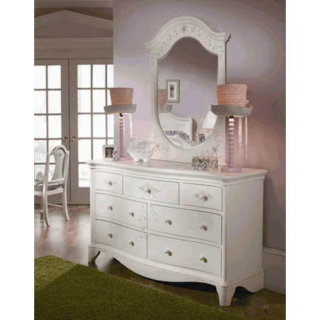 7 Drawer Triple Dresser & Arched Top Vertical Mirror