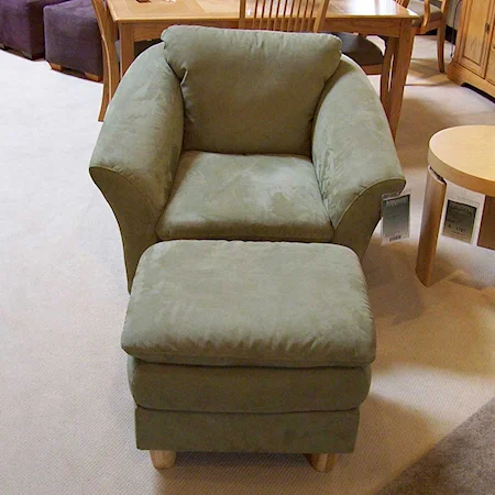 Contemporary Chair and Ottoman in Celery Fabric