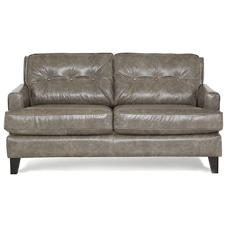 Transitional Stationary Loveseat with Tapered Wood Legs