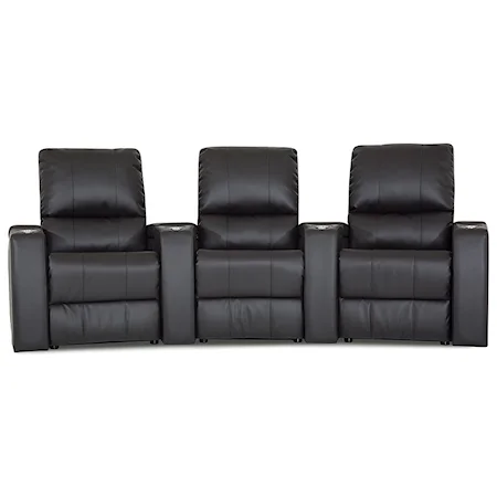 3 Person Power Reclining Theater Seating with In-Arm Storage and Cupholders