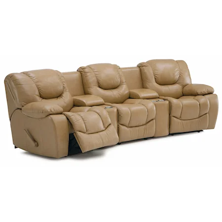 Casual Triple Reclining Sectional Sofa with Two Drink Consoles