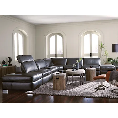 4-Seat Sectional Sofa with Contemporary European-Style Power Headrests and 2 Reclining Chairs