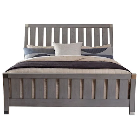Contemporary Queen Sleigh Bed with Brushed Nickel Accents