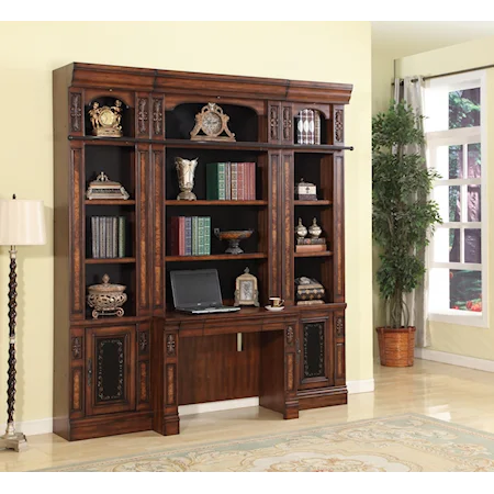 4 Piece Library Desk and Open Bookcase