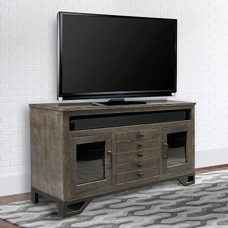 Transitional 63 Inch TV Console with Glass Doors