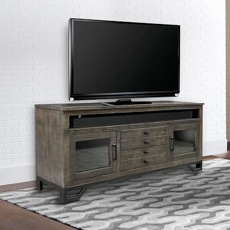 Transitional 76 Inch TV Console with Glass Doors