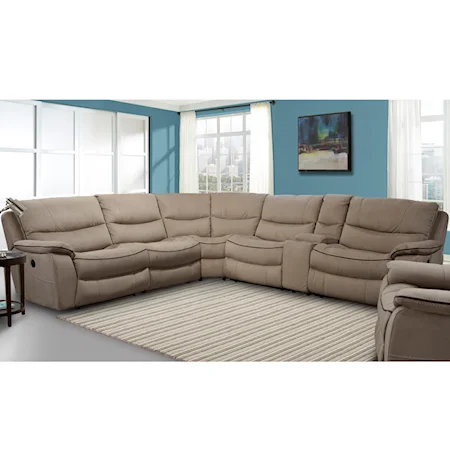 Casual Power Sectional Recliner with Storage Console and Pillow Top Arms