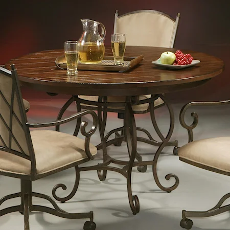 Round Pedestal Table with Metal Base & Wood Tabletop