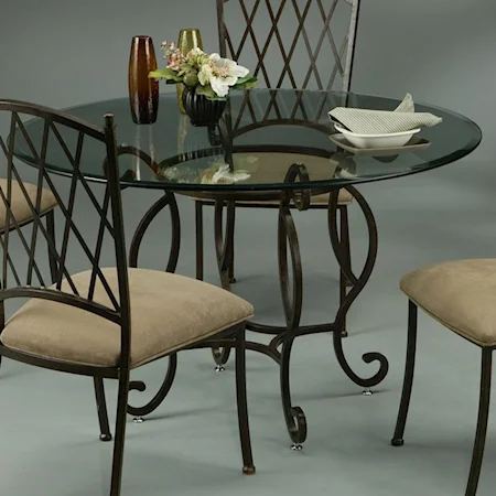 Round Pedestal Table with Metal Base & Glass Tabletop